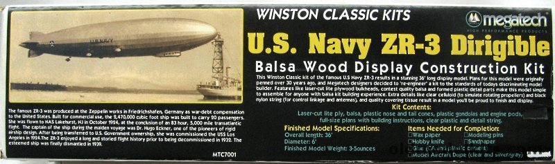 Megatech 1/219 US Navy ZR-3 USS Los Angeles - 36 inch long Wooden Kit, MTC7001 plastic model kit